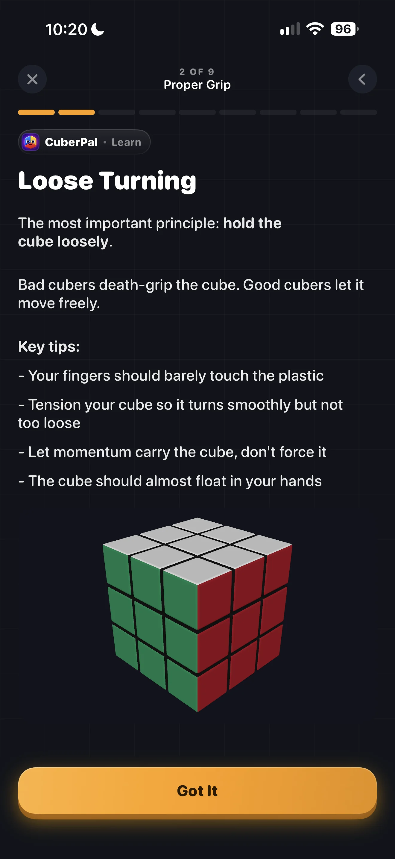 CuberPal Loose Turning lesson explaining how to hold the cube lightly