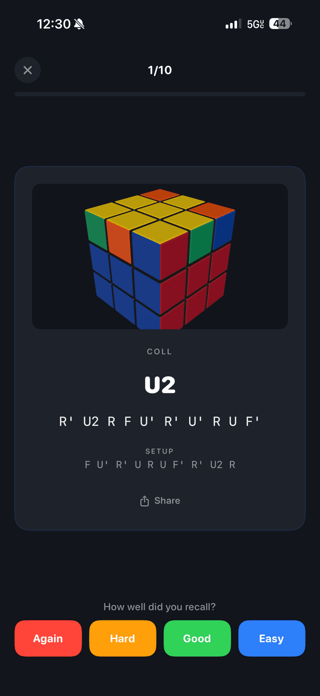 CuberPal spaced repetition practice for PLL algorithms with daily drills