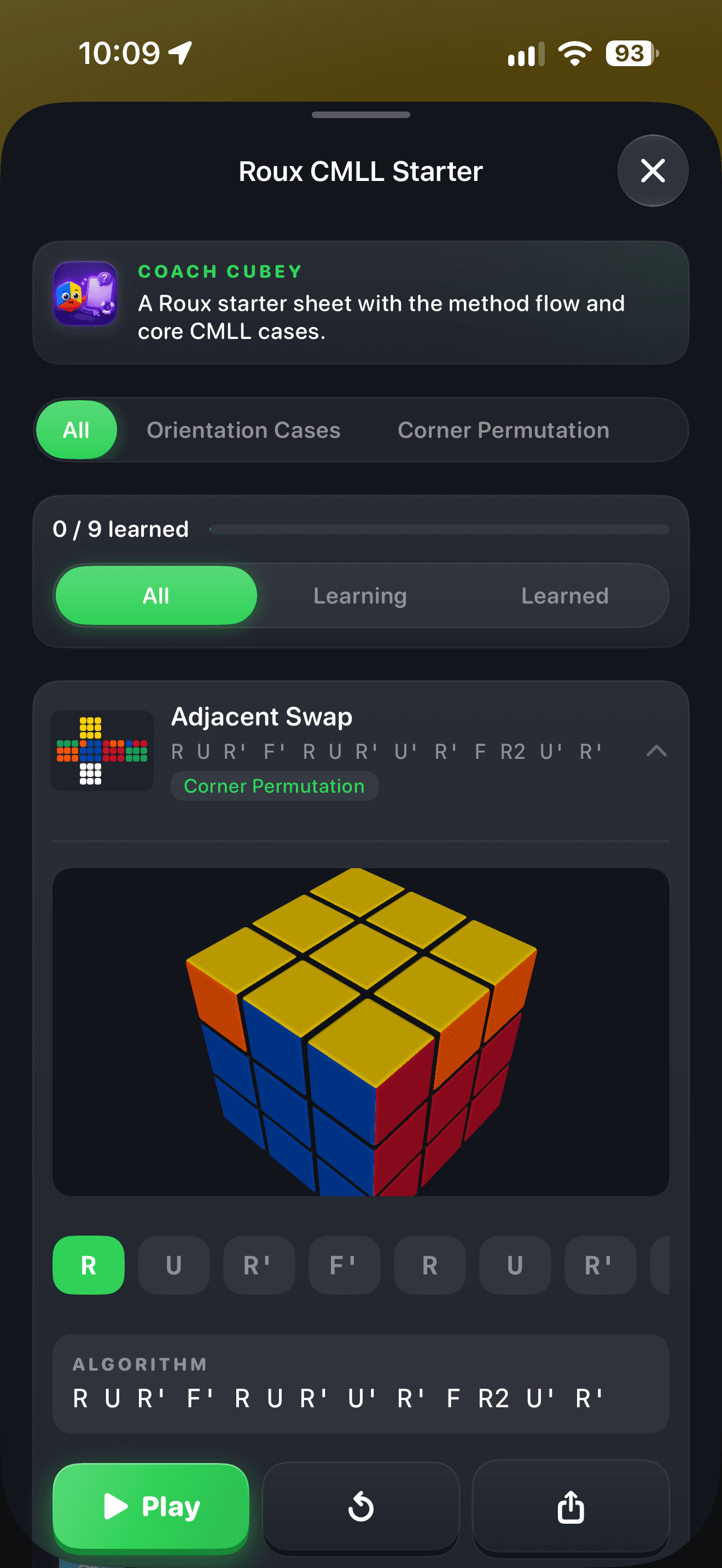 CuberPal redesigned Roux CMLL starter catalog with a cube diagram and algorithm