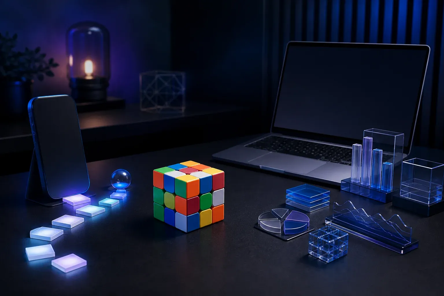 A speed cube between a guided mobile practice path and a configurable browser timing workspace.